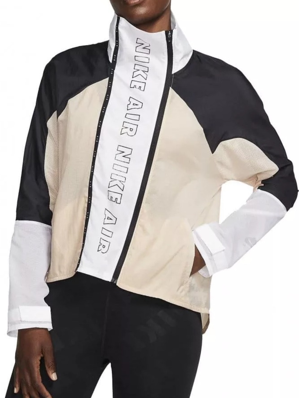 Nike thin running Air Jacket in Black/Beige/White